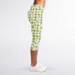 Green Tartan Daisy Pattern Print Women's Capri Leggings