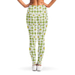 Green Tartan Daisy Pattern Print Women's Leggings