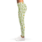 Green Tartan Daisy Pattern Print Women's Leggings