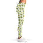 Green Tartan Daisy Pattern Print Women's Leggings