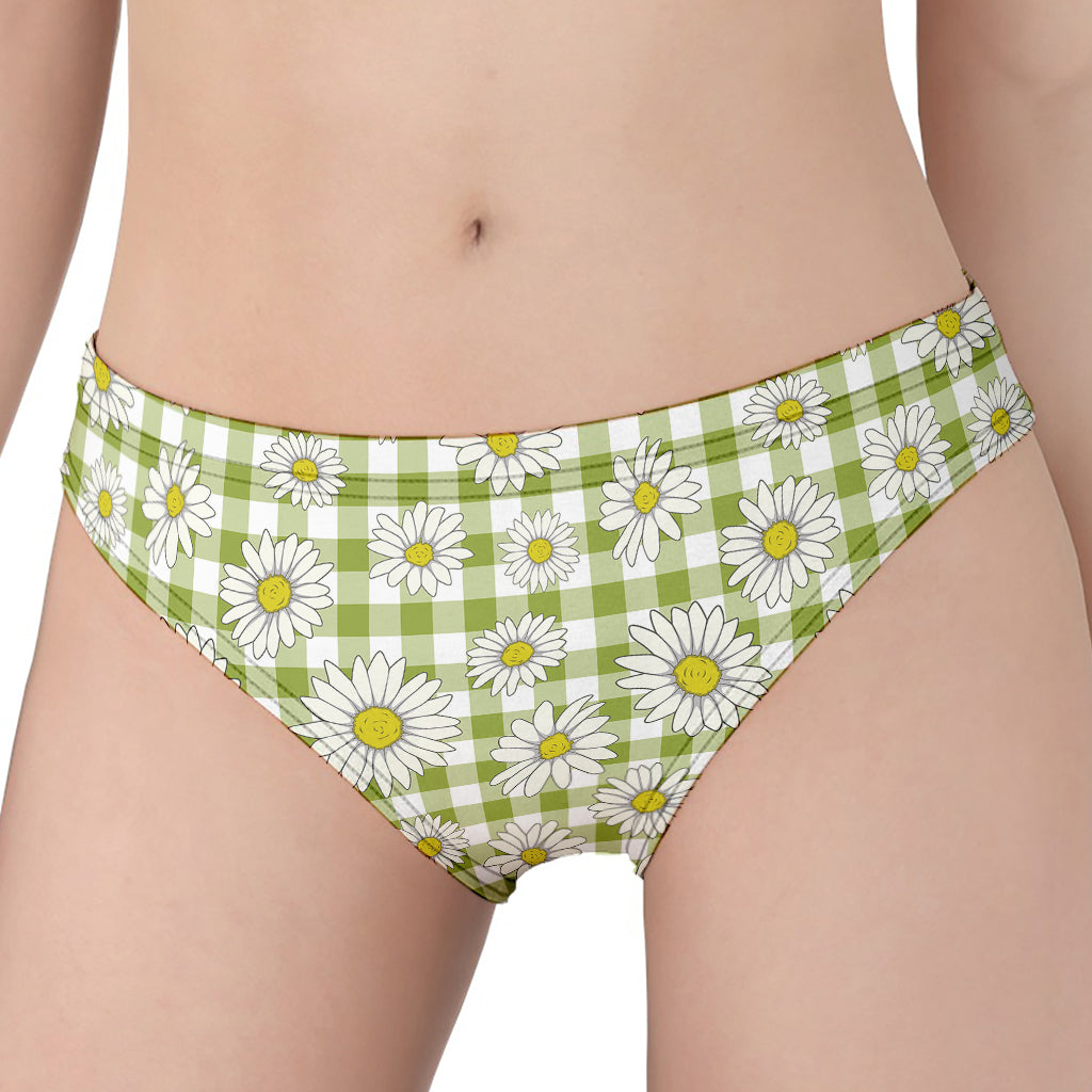 Green Tartan Daisy Pattern Print Women's Panties