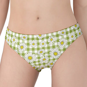 Green Tartan Daisy Pattern Print Women's Panties