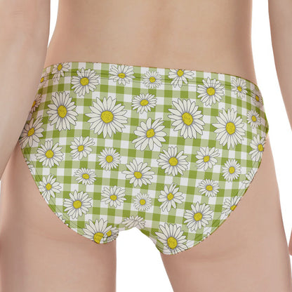 Green Tartan Daisy Pattern Print Women's Panties