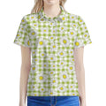 Green Tartan Daisy Pattern Print Women's Polo Shirt