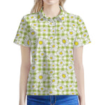 Green Tartan Daisy Pattern Print Women's Polo Shirt