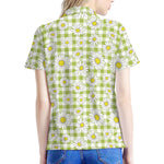 Green Tartan Daisy Pattern Print Women's Polo Shirt
