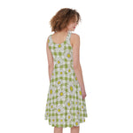 Green Tartan Daisy Pattern Print Women's Sleeveless Dress