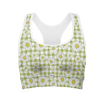 Green Tartan Daisy Pattern Print Women's Sports Bra