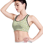 Green Tartan Daisy Pattern Print Women's Sports Bra