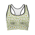 Green Tartan Daisy Pattern Print Women's Sports Bra