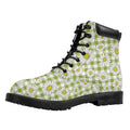 Green Tartan Daisy Pattern Print Padded Collar Lace Up Boots
