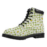 Green Tartan Daisy Pattern Print Work Boots