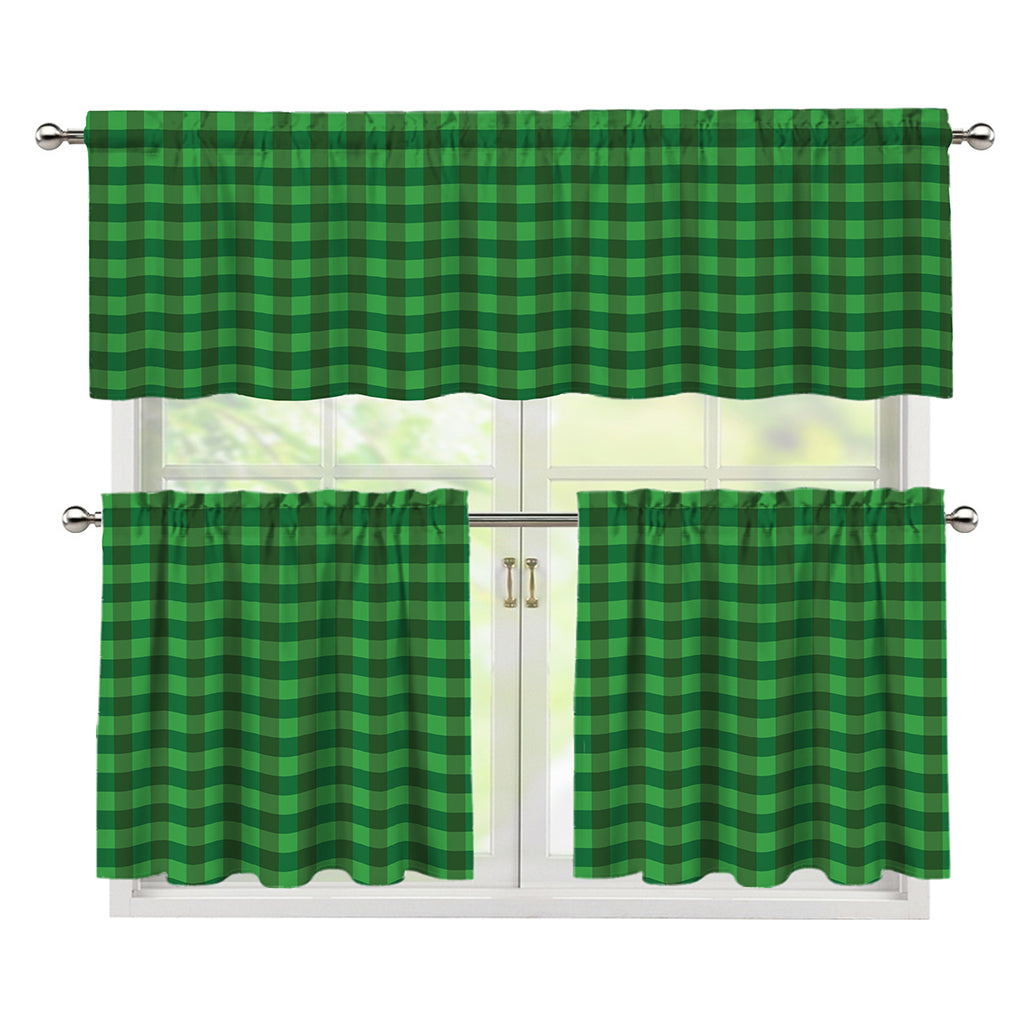 Green Tartan Saint Patrick's Day Print 3 Piece Kitchen Curtains