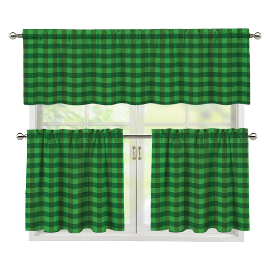 Green Tartan Saint Patrick's Day Print 3 Piece Kitchen Curtains