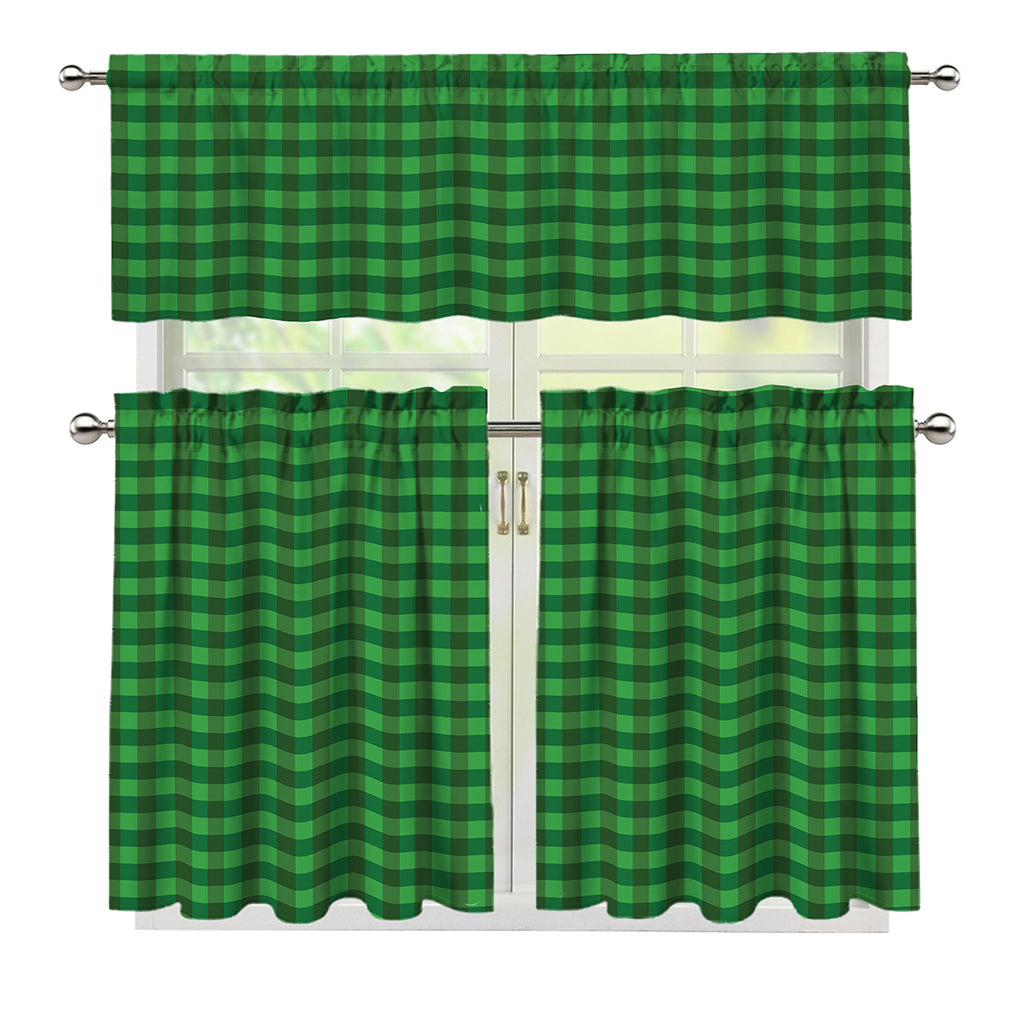 Green Tartan Saint Patrick's Day Print 3 Piece Kitchen Curtains