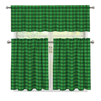 Green Tartan Saint Patrick's Day Print 3 Piece Kitchen Curtains