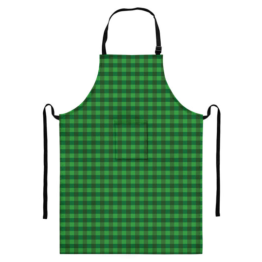 Green Tartan Saint Patrick's Day Print Bib Apron With Pocket