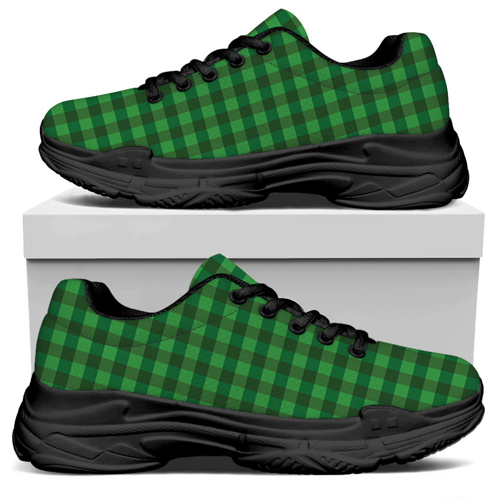 Green Tartan Saint Patrick's Day Print Black Chunky Shoes