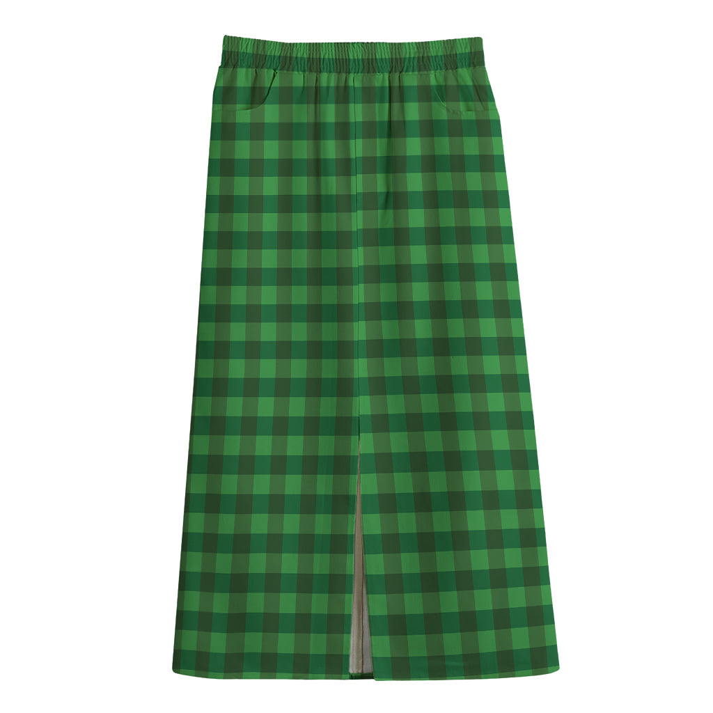 Green Tartan Saint Patrick's Day Print Cotton Front Slit Maxi Skirt