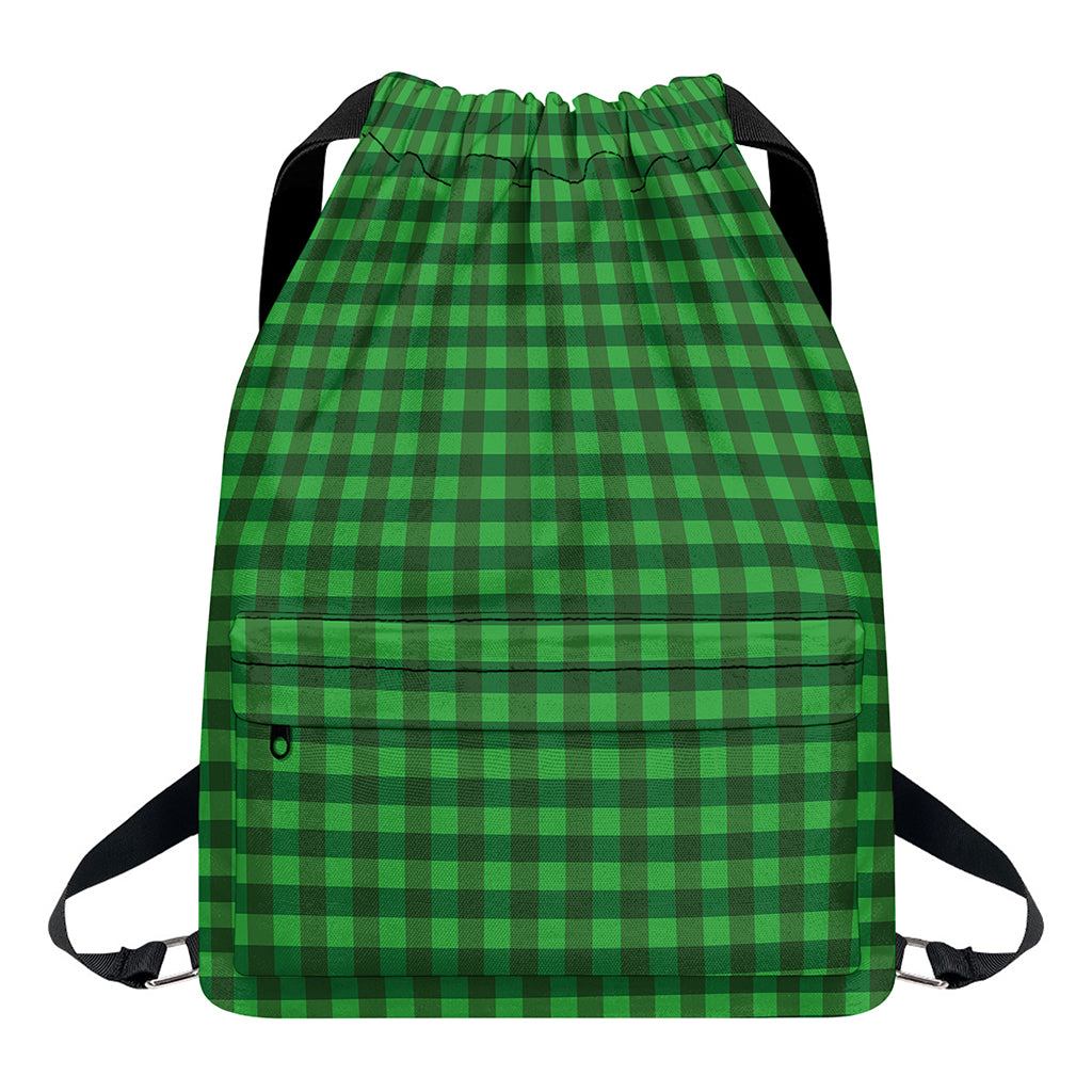 Green Tartan Saint Patrick's Day Print Drawstring Backpack