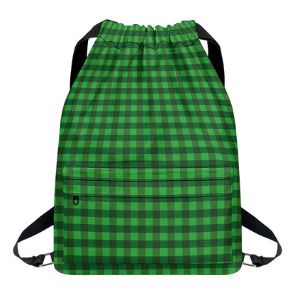 Green Tartan Saint Patrick's Day Print Drawstring Backpack