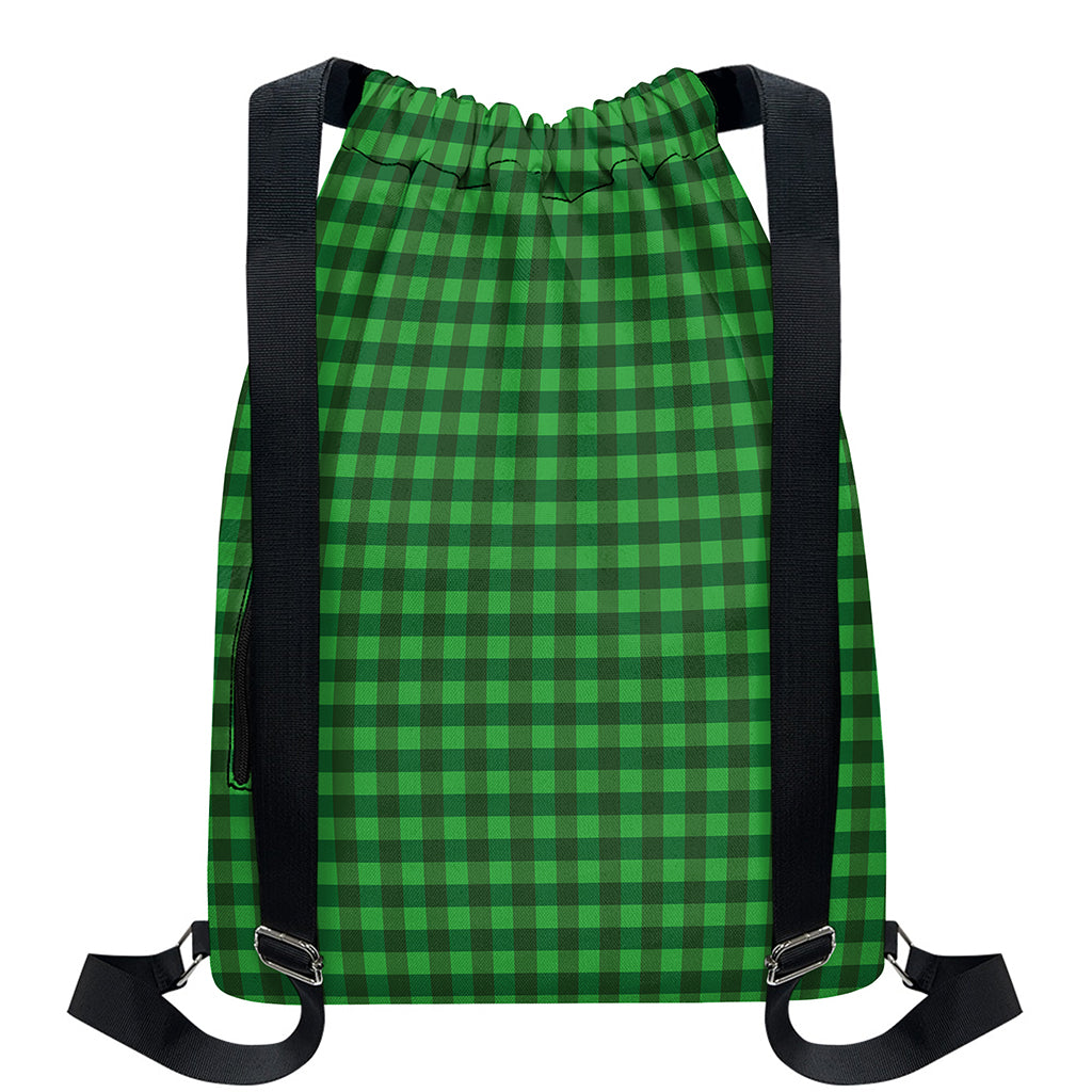 Green Tartan Saint Patrick's Day Print Drawstring Backpack