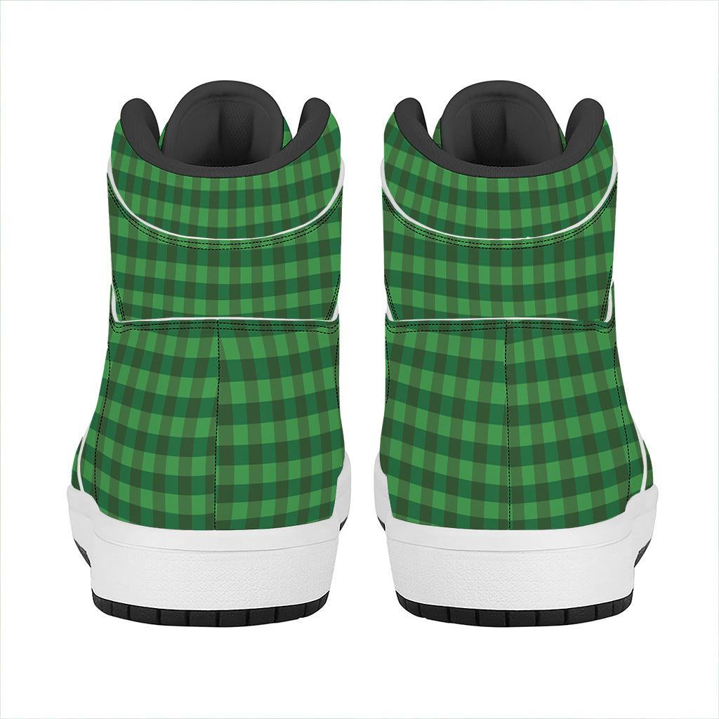 Green Tartan Saint Patrick's Day Print High Top Leather Sneakers
