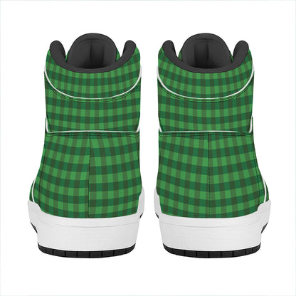 Green Tartan Saint Patrick's Day Print High Top Leather Sneakers