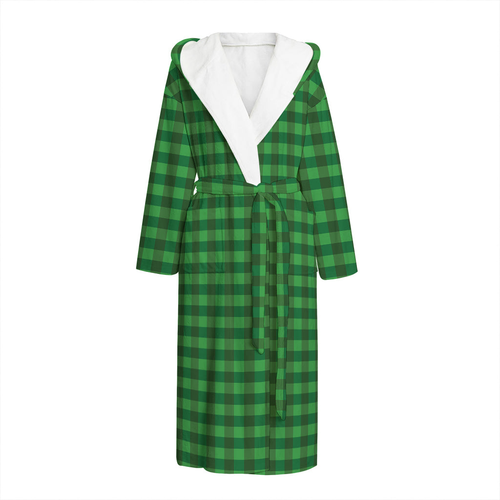 Green Tartan Saint Patrick's Day Print Hooded Bathrobe