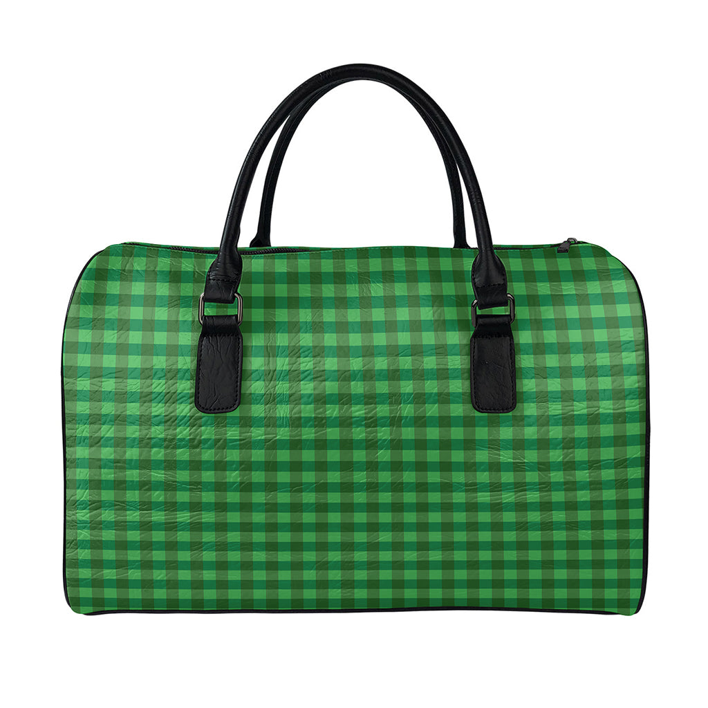 Green Tartan Saint Patrick's Day Print Leather Duffle Bag