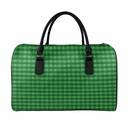 Green Tartan Saint Patrick's Day Print Leather Duffle Bag