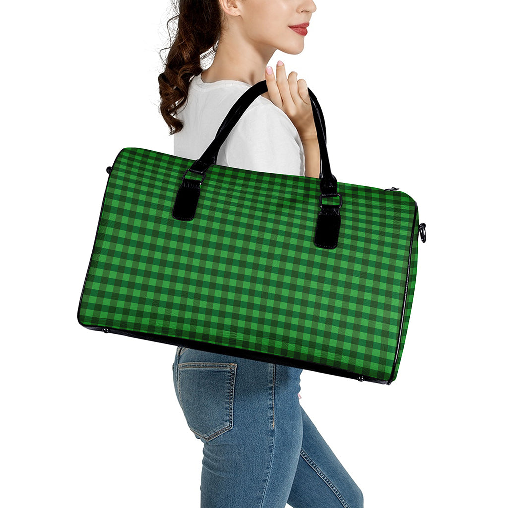 Green Tartan Saint Patrick's Day Print Leather Duffle Bag