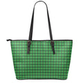 Green Tartan Saint Patrick's Day Print Leather Tote Bag With Zipper