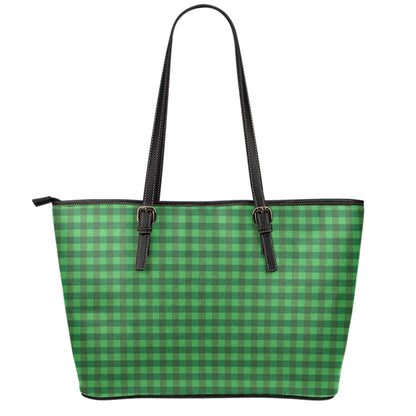 Green Tartan Saint Patrick's Day Print Leather Tote Bag