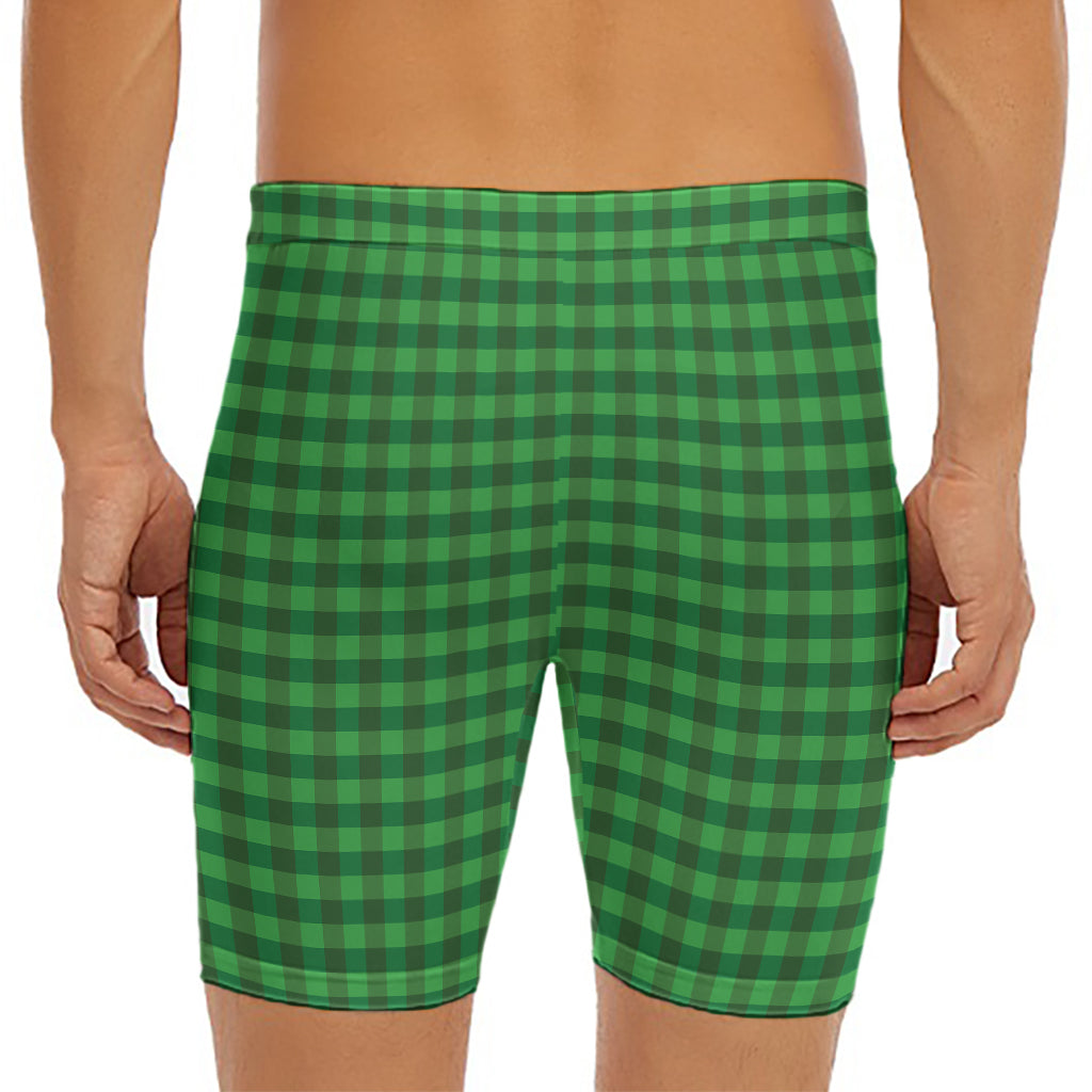 Green Tartan Saint Patrick's Day Print Men's Long Boxer Briefs