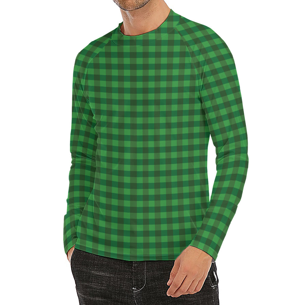 Green Tartan Saint Patrick's Day Print Men's Long Sleeve Rash Guard