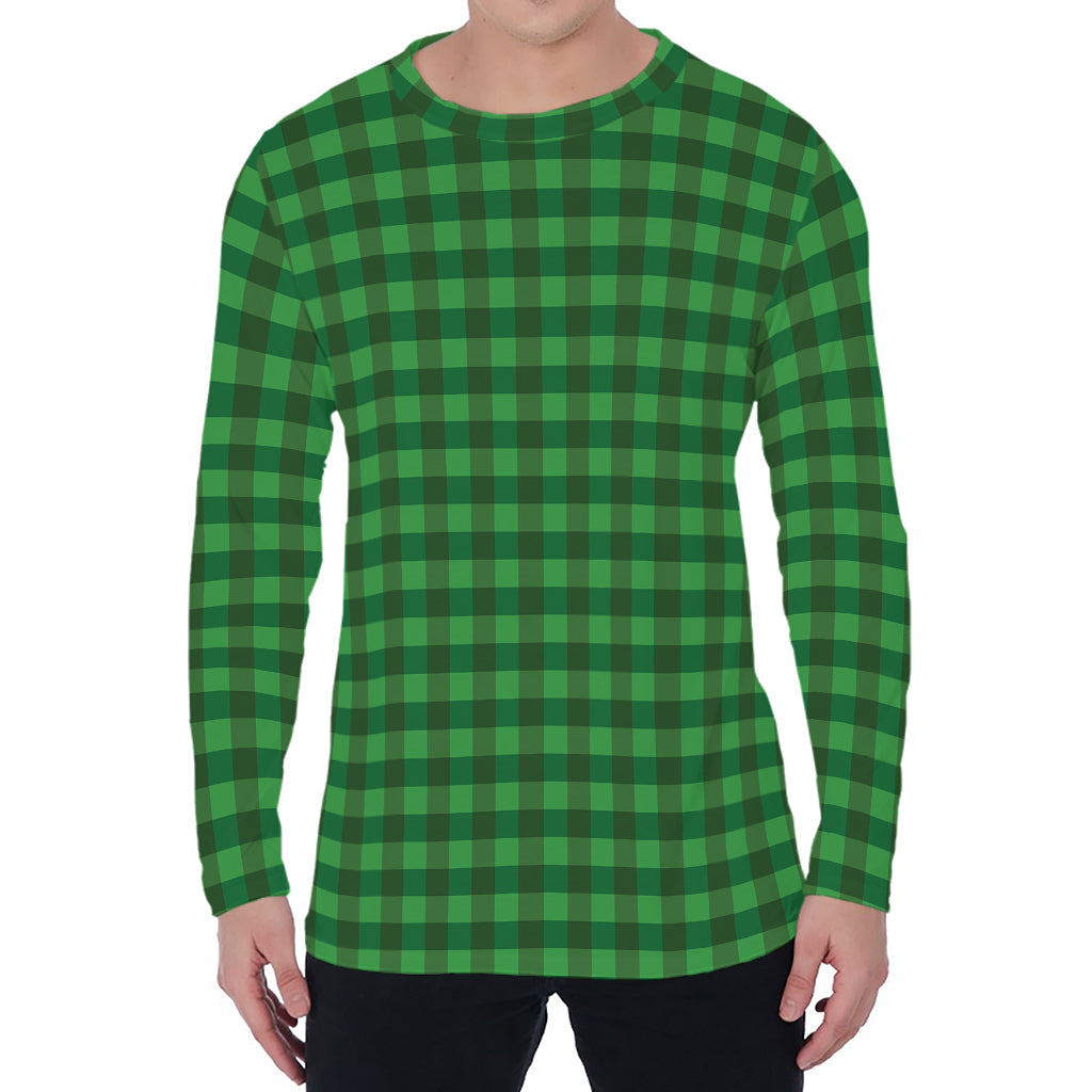 Green Tartan Saint Patrick's Day Print Men's Long Sleeve T-Shirt