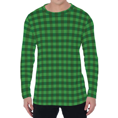 Green Tartan Saint Patrick's Day Print Men's Long Sleeve T-Shirt