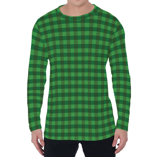 Green Tartan Saint Patrick's Day Print Men's Long Sleeve T-Shirt