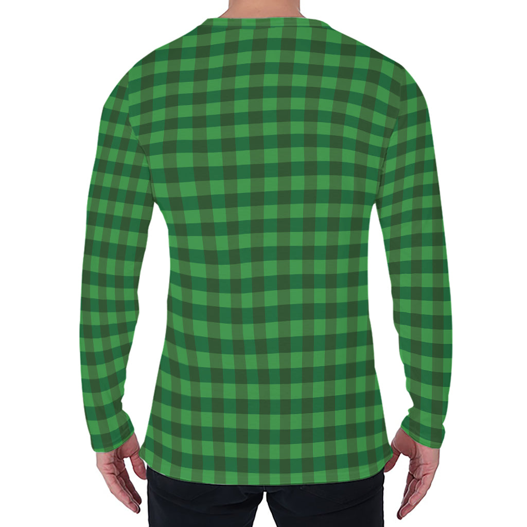 Green Tartan Saint Patrick's Day Print Men's Long Sleeve T-Shirt