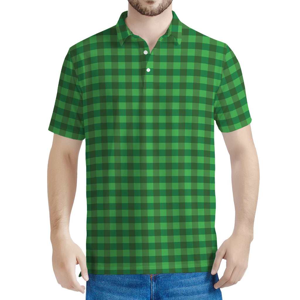 Green Tartan Saint Patrick's Day Print Men's Polo Shirt