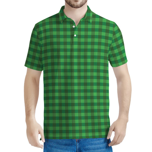 Green Tartan Saint Patrick's Day Print Men's Polo Shirt