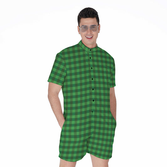 Green Tartan Saint Patrick's Day Print Men's Rompers