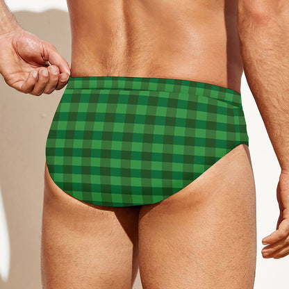 Green Tartan Saint Patrick's Day Print Men's Swim Briefs