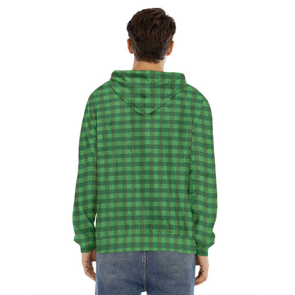 Green Tartan Saint Patrick's Day Print Men's Velvet Pullover Hoodie
