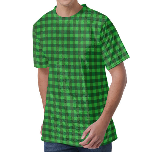 Green Tartan Saint Patrick's Day Print Men's Velvet T-Shirt