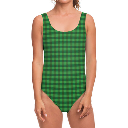 Green Tartan Saint Patrick's Day Print One Piece Swimsuit