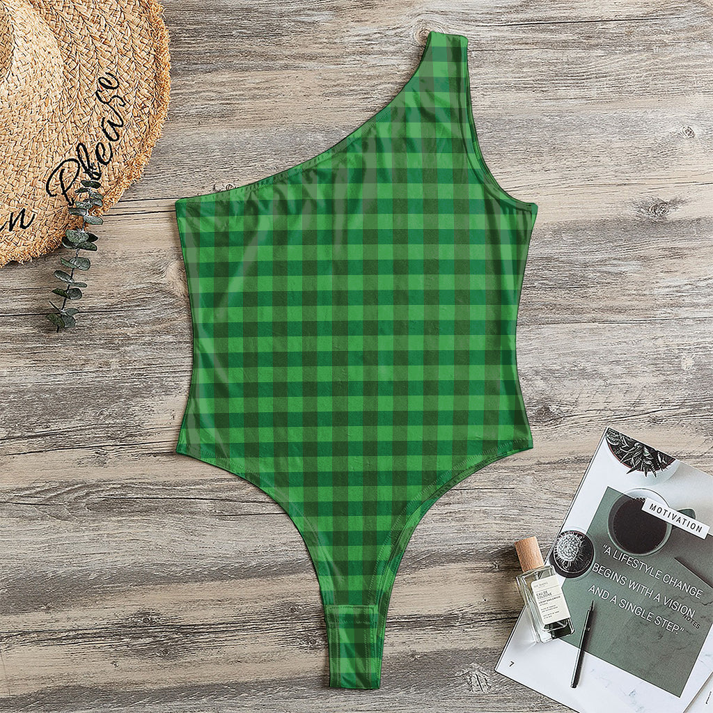 Green Tartan Saint Patrick's Day Print One Shoulder Bodysuit