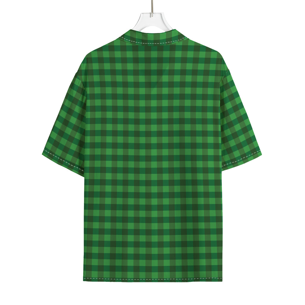 Green Tartan Saint Patrick's Day Print Rayon Hawaiian Shirt