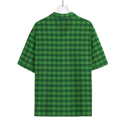 Green Tartan Saint Patrick's Day Print Rayon Hawaiian Shirt